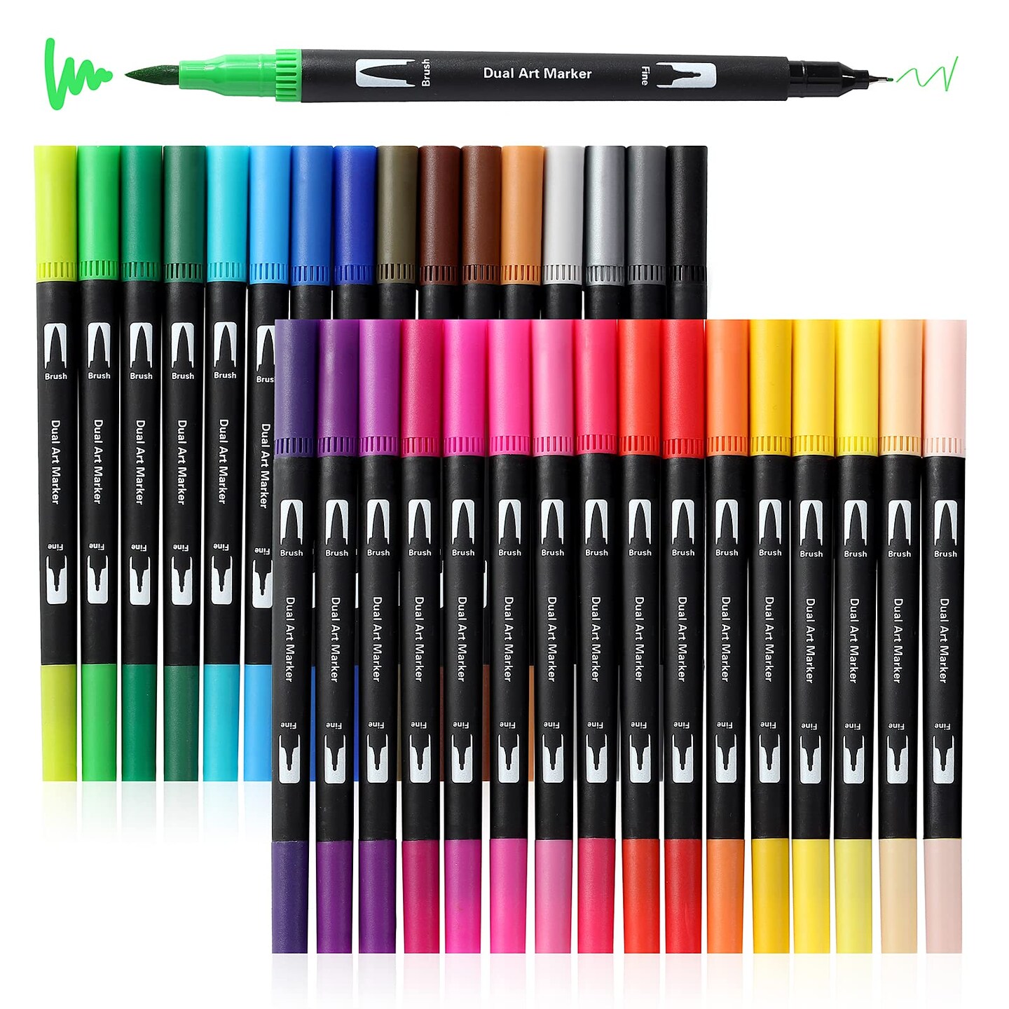 32 Colored Pens Fine Point Highlighter Pen & Brush for Adult Kids Coloring Journaling Note Taking Planner