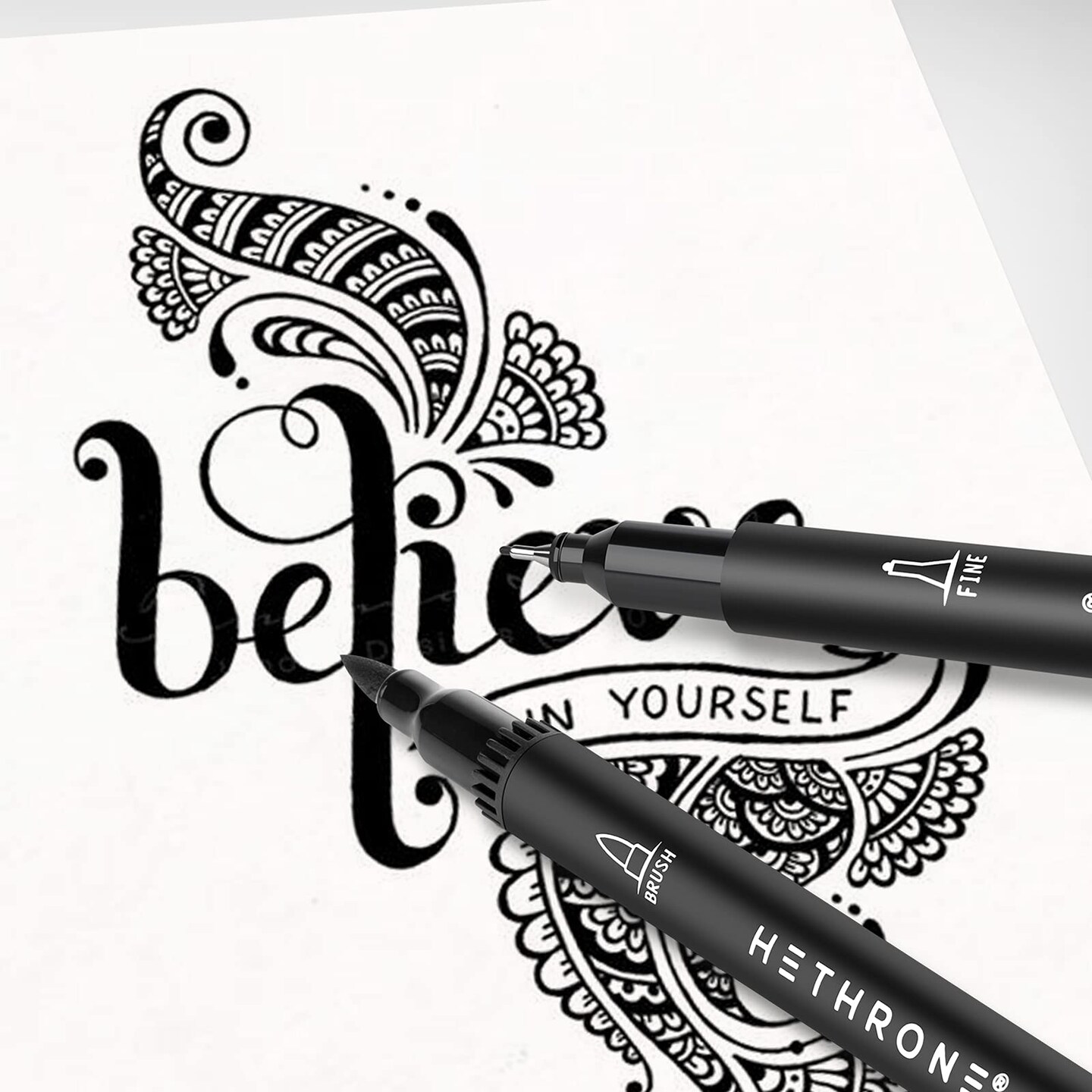 Hethrone Black Markers for Drawing - Marker Pens Brush Pens for Artists Felt Tip Pens Calligraphy Pens 12 Pack