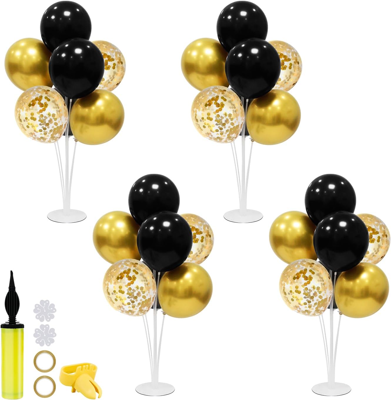 4Set Black and Gold Balloon Stand, Balloon Centerpieces for Tables, Black and Gold Party Decorations for Birthday Wedding Anniversary Father's Day New Year Graduation 2024(black and gold)