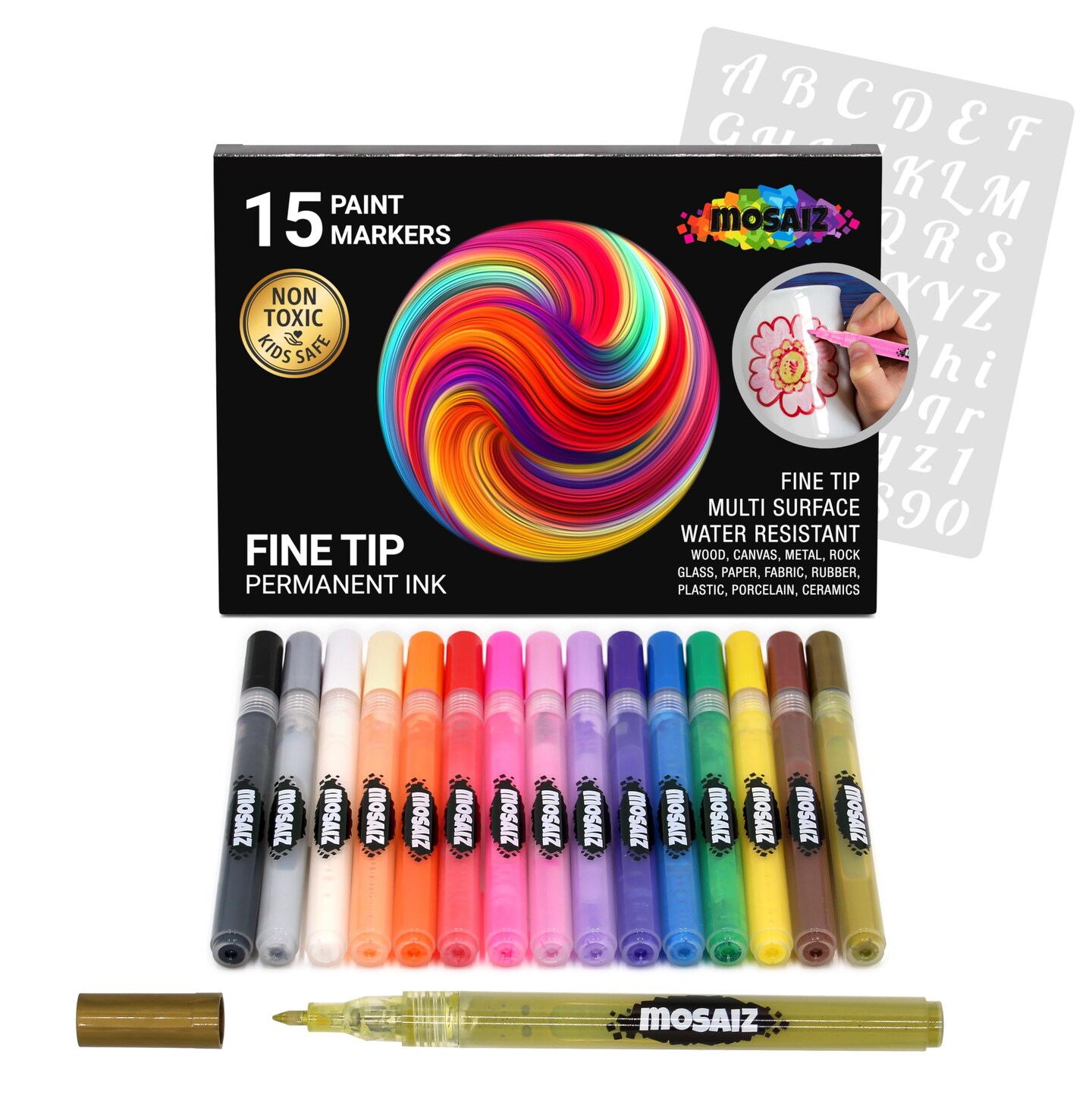 15 Colors Acrylic Paint Pens for Rock Painting including Gold and Silver Metallic Acrylic Paint Markers 0.7 mm Fine Point Pen for Glass, Wood Crafts, Metal