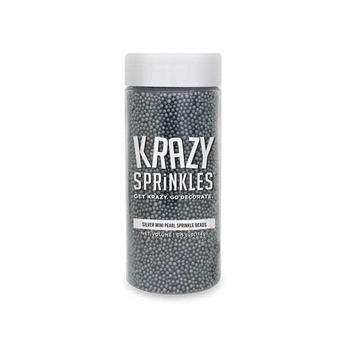 Krazy Sprinkles - Dark Silver Pearl (1/2 Cup, 1x Jar) for Cakes, Ice Cream &#x26; Cookies