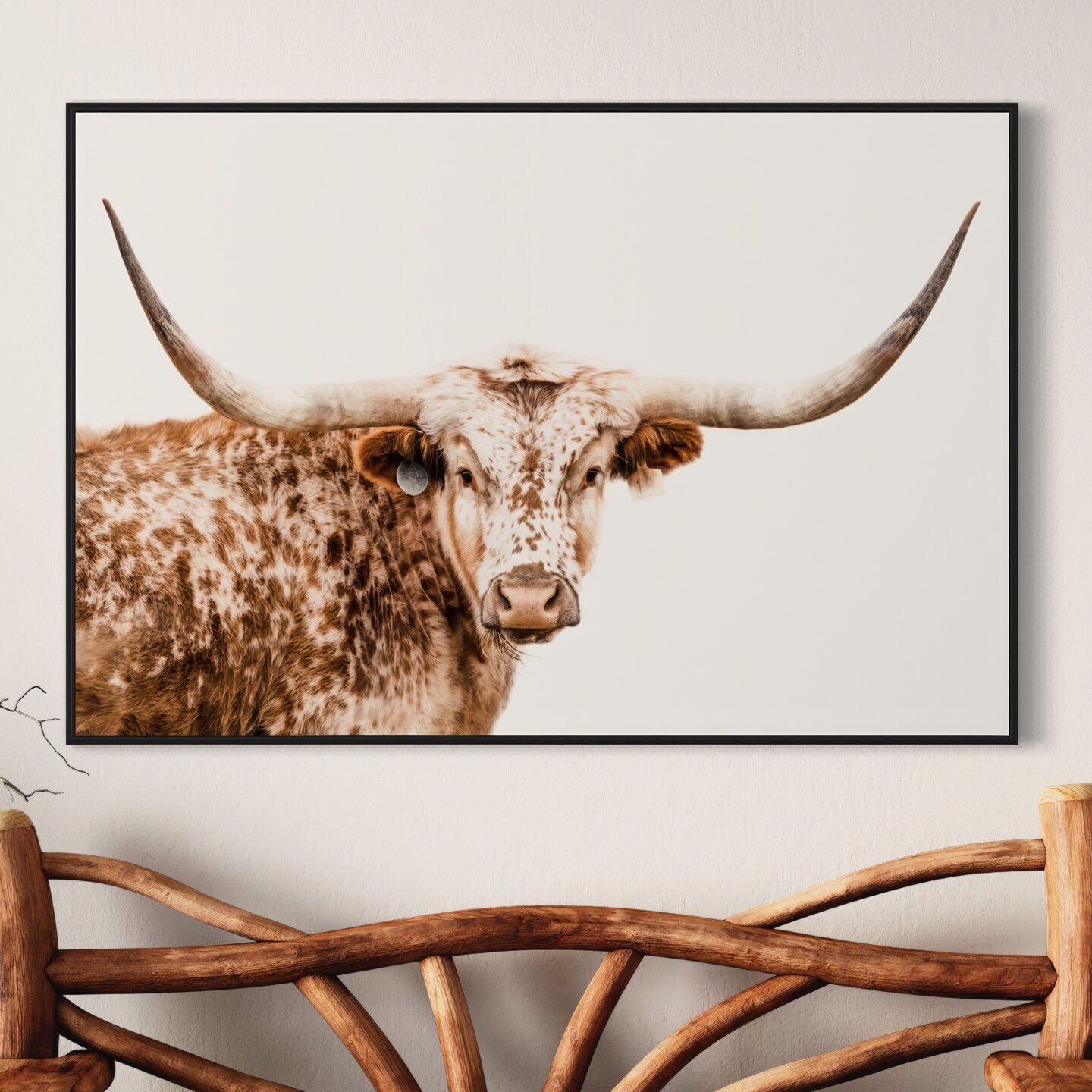 Farmhouse Longhorn Wall Art - Texas Longhorn Photo Canvas - Minimalist 