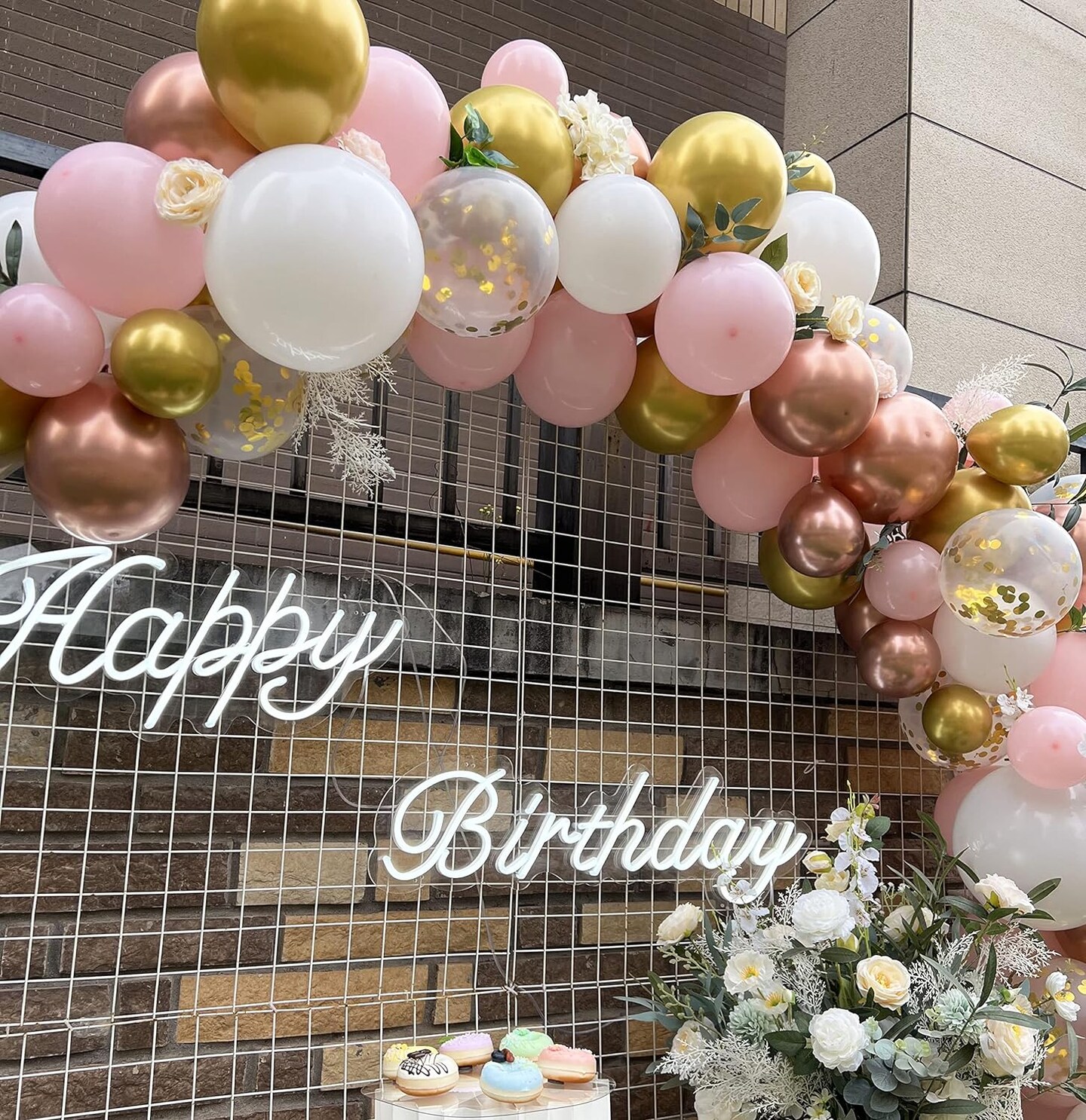 Rose Gold Pink White Balloon Garland Arch 160PCS with Confetti Balloons Baby Shower Mother&#x27;s Day Princess Birthday Engagement Bridal Shower Party Decoration (Pink White Rose Gold)