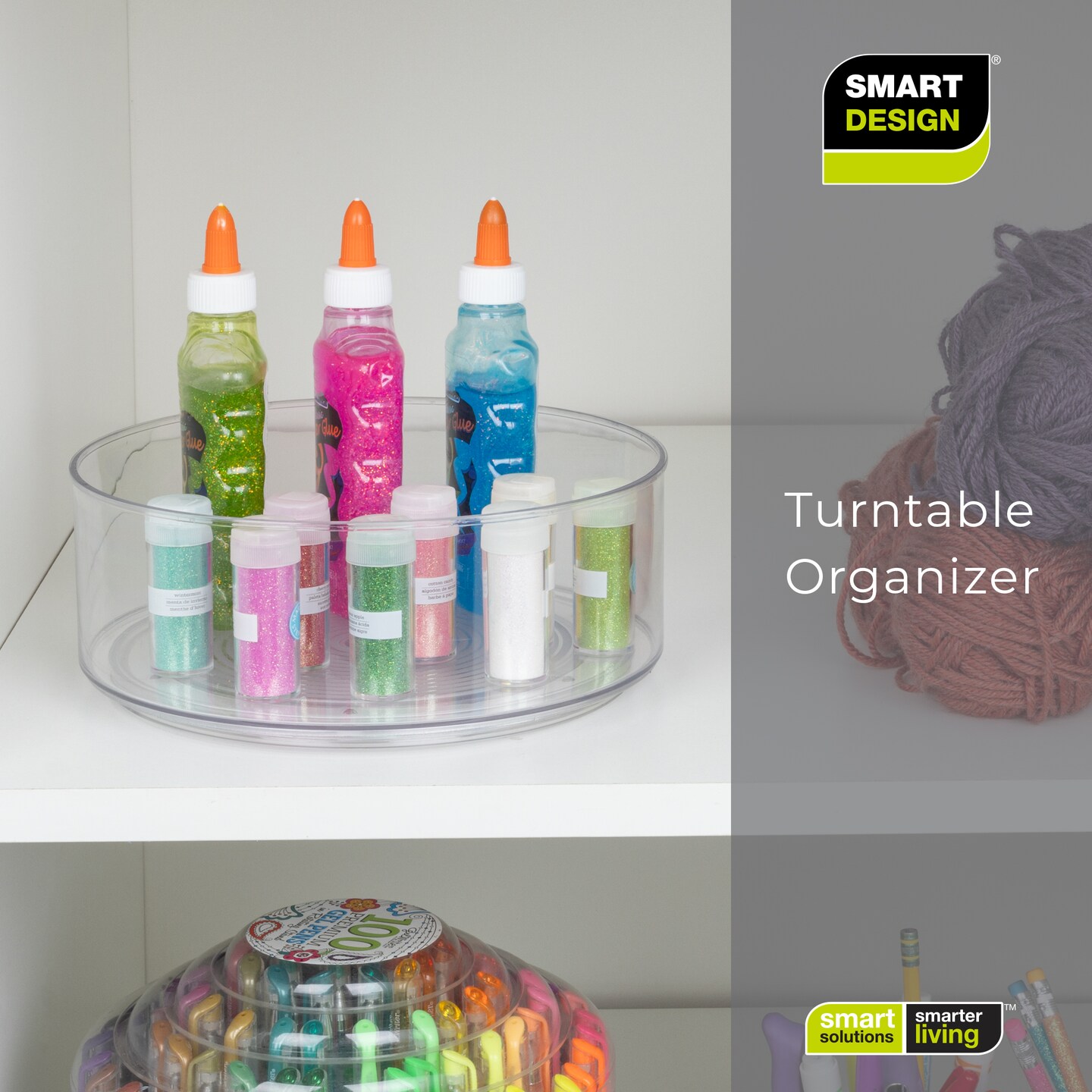 Smart Design Set of 4 Turntable Lazy Susan Spinning Organizer - 9 inch - Clear