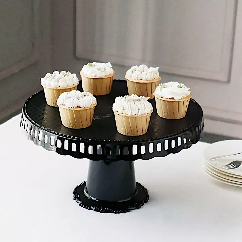 BLACK 4 Plastic 13&#x22; Dessert Pedestals Round CUPCAKE STANDS