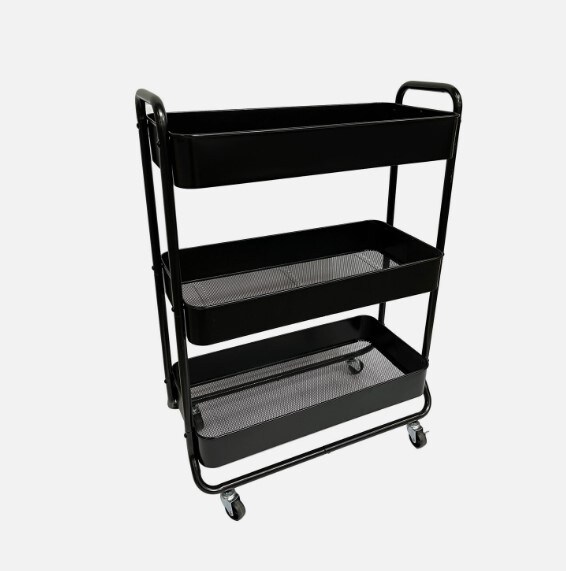 Mobile Storage Organizer Trolley Cart New Wide 3 Tier Metal Rolling Utility Cart