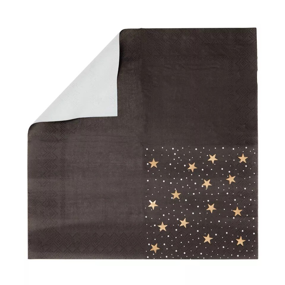 50 Pack Black &#x26; Gold Foil Star Cocktail Napkins