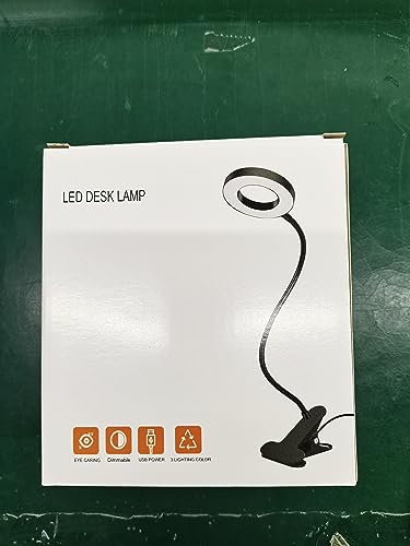 Desk Clip on Lamp for Reading Home Office, 10 Dimmable Brightness 3 Modes, Ring/ Clamp Light for Bed Headboard, Craft, Computer, Video Call