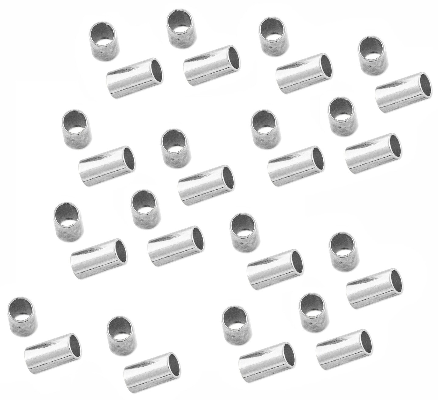 JewelrySupply Stretch Cord Crimp Tubes 6mm Long 2mm Wide Silver Plated (Package of 40)