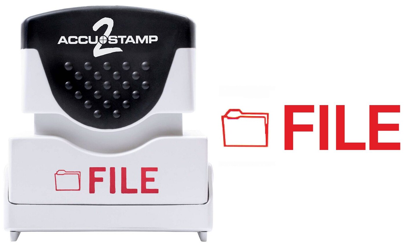 ACCUSTAMP2 Message Stamp, 1-color, Pre-inked, FILE, 1-5/8" x 1/2" impression size, Red Message and Symbol