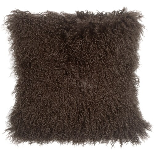 Pillow Decor   - Mongolian Sheepskin Chocolate Brown Throw Pillow