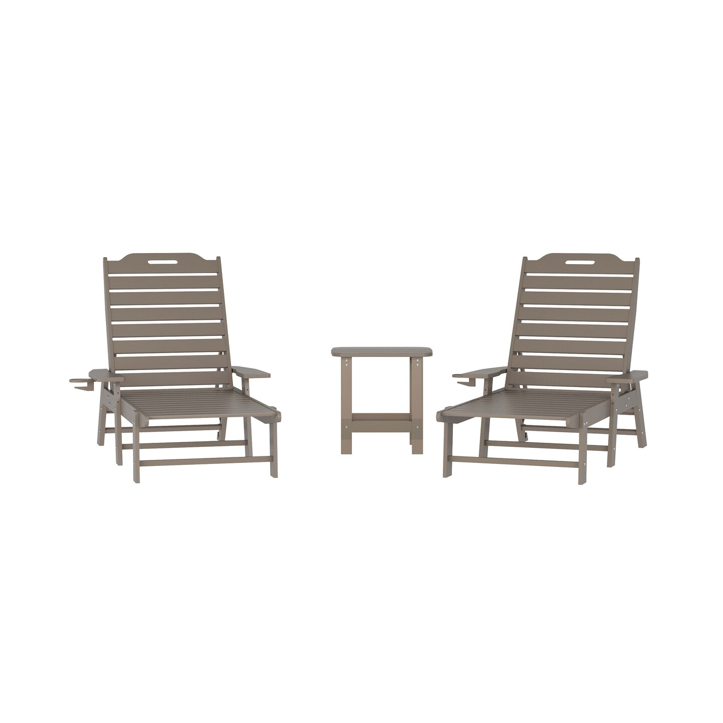 Merrick Lane Gaylord 3-Piece Adirondack Chairs/Table Set for Indoor/Outdoor Use with 2 Adjustable Lounge Chairs with Cup Holders and Side Table with Shelf