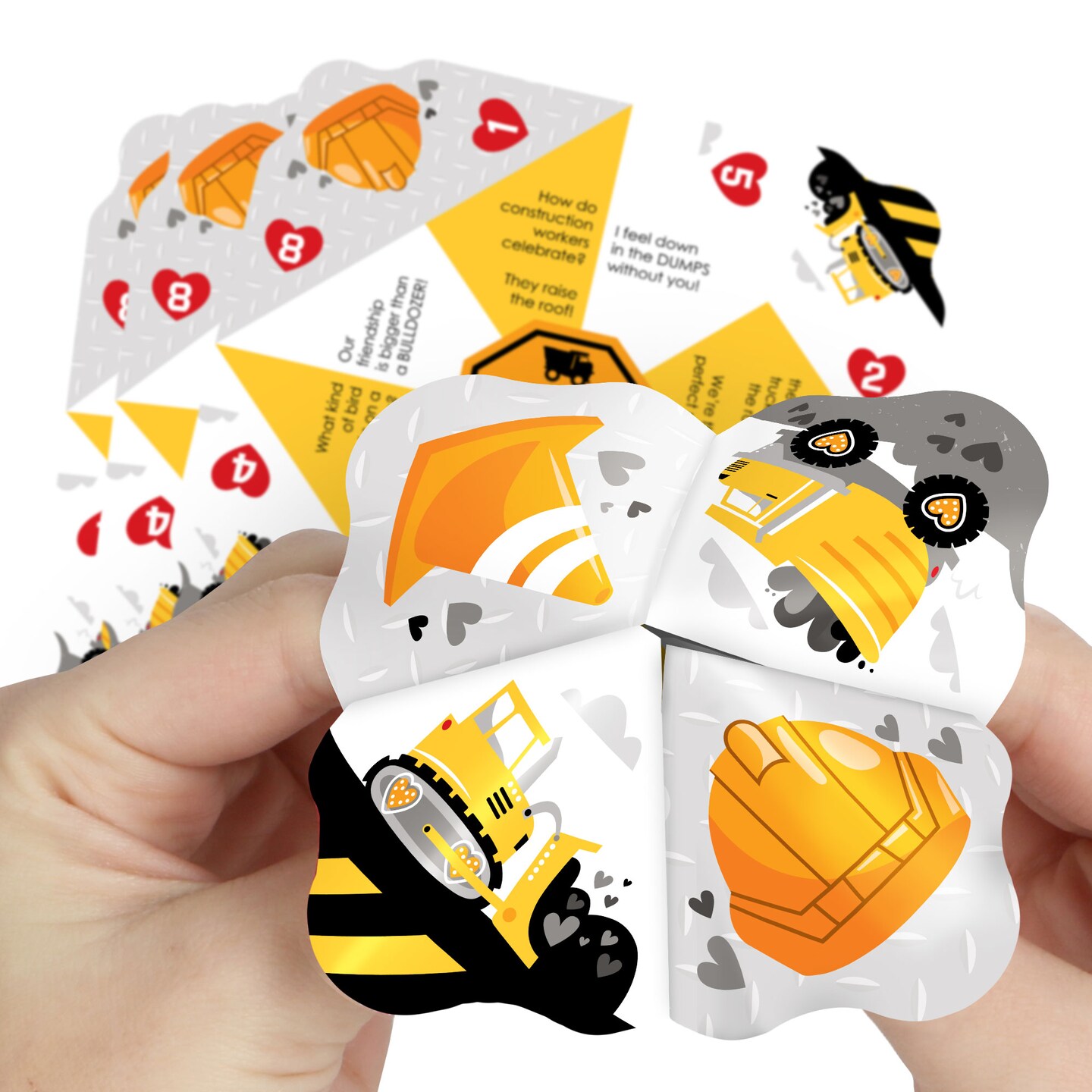 Big Dot of Happiness Dig It - Construction Party Zone - Happy Valentine&#x27;s Day Party Cootie Catcher Game - Valentine Jokes for Kids Fortune Tellers - Set of 12
