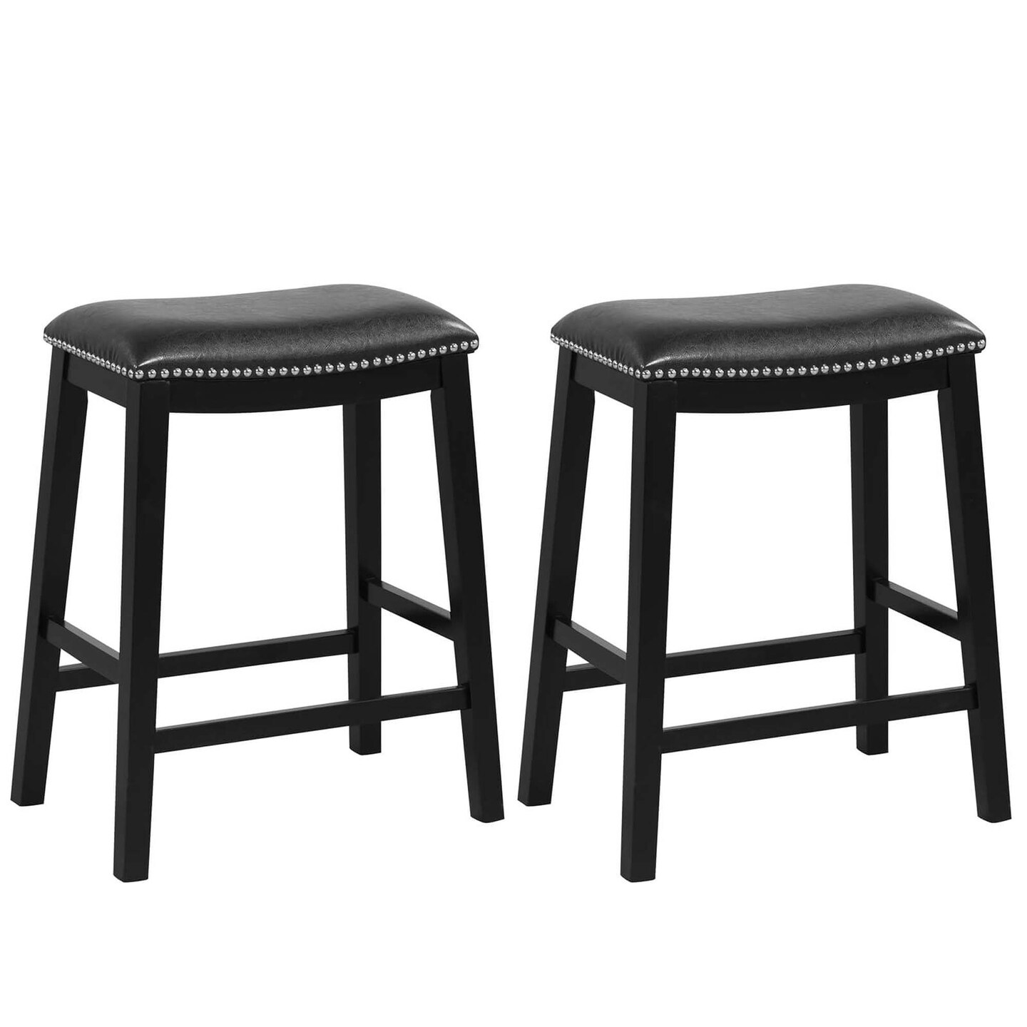 Costway 26-Inch Bar Stool Set of 2 Counter Height Saddle Stools with Upholstered Seat Brown/Black/Gray