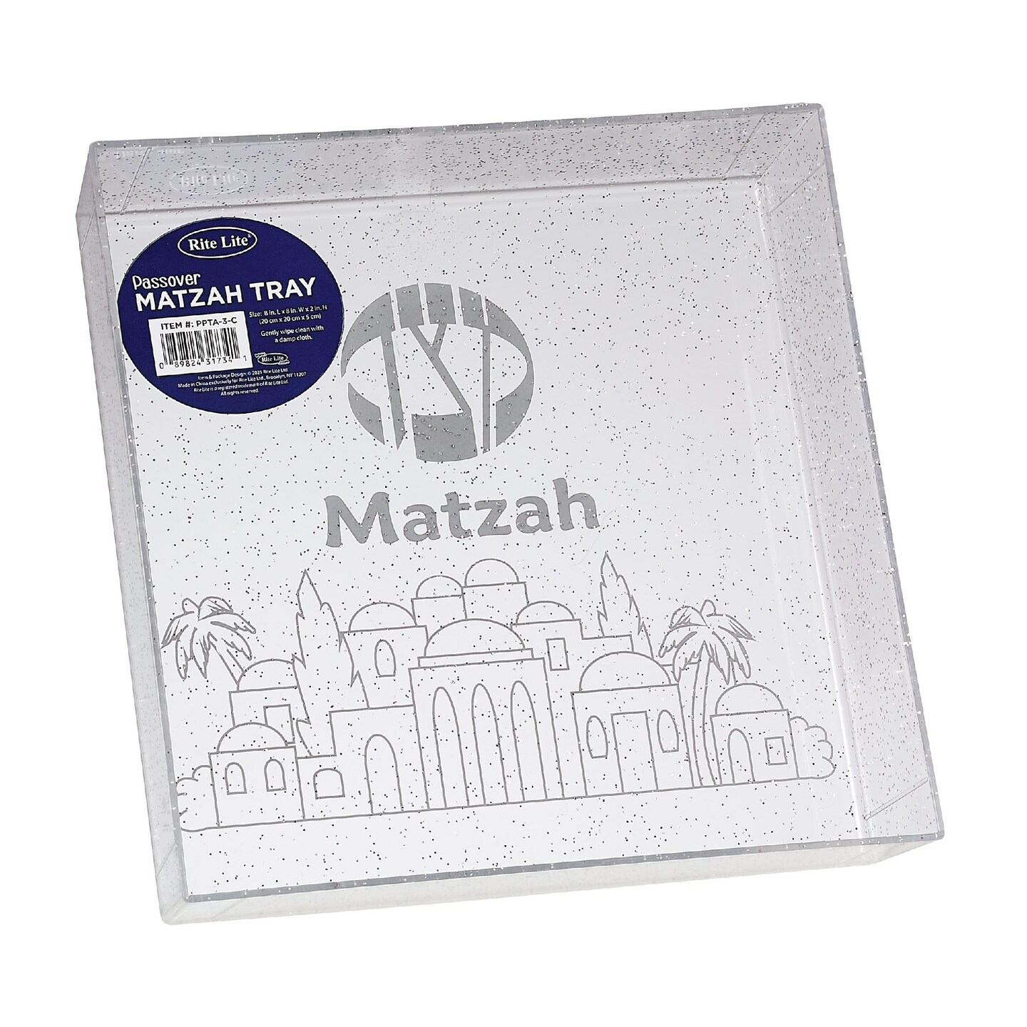 Rite Lite 8.5&#x22; Clear Square Passover Matzah Serving Tray