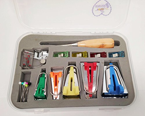 Bias Tape Maker Kits All 5 Sizes 6MM 9MM 12MM 18MM 25MM Binding Foot Craft Clips Awl Quilter&#x27;s Pin
