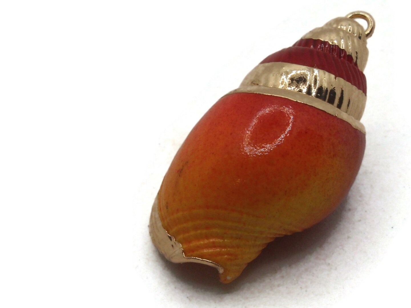 Orange Red and Gold Spiral Seashell Large Pendant Beach Charm