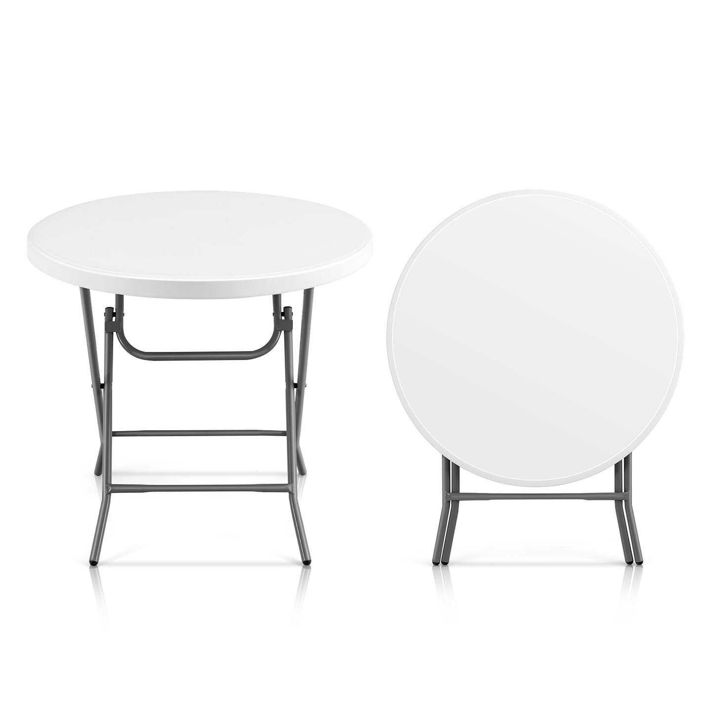 White Grey HDPE Round Folding Table Portable Outdoor Picnic Camping Table 600 lbs