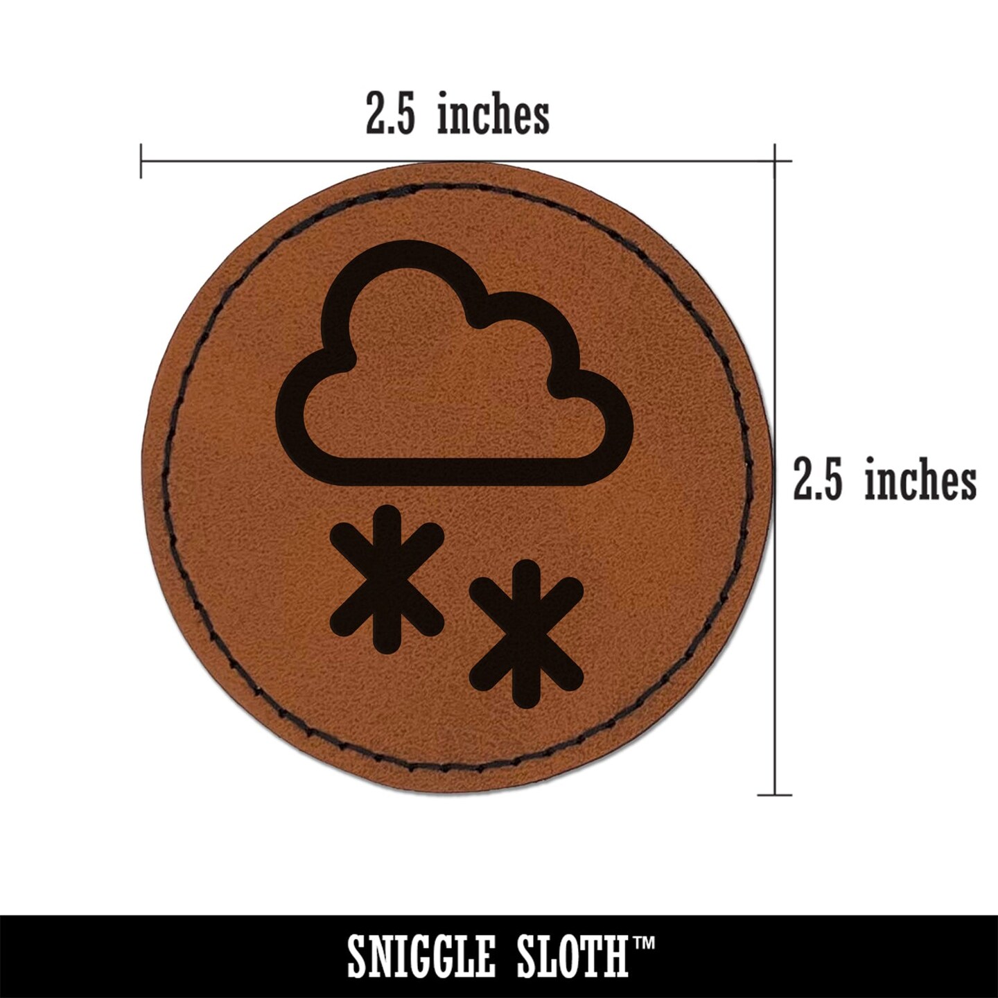 Snow Storm Icon Round Iron-On Engraved Faux Leather Patch Applique - 2.5&#x22;