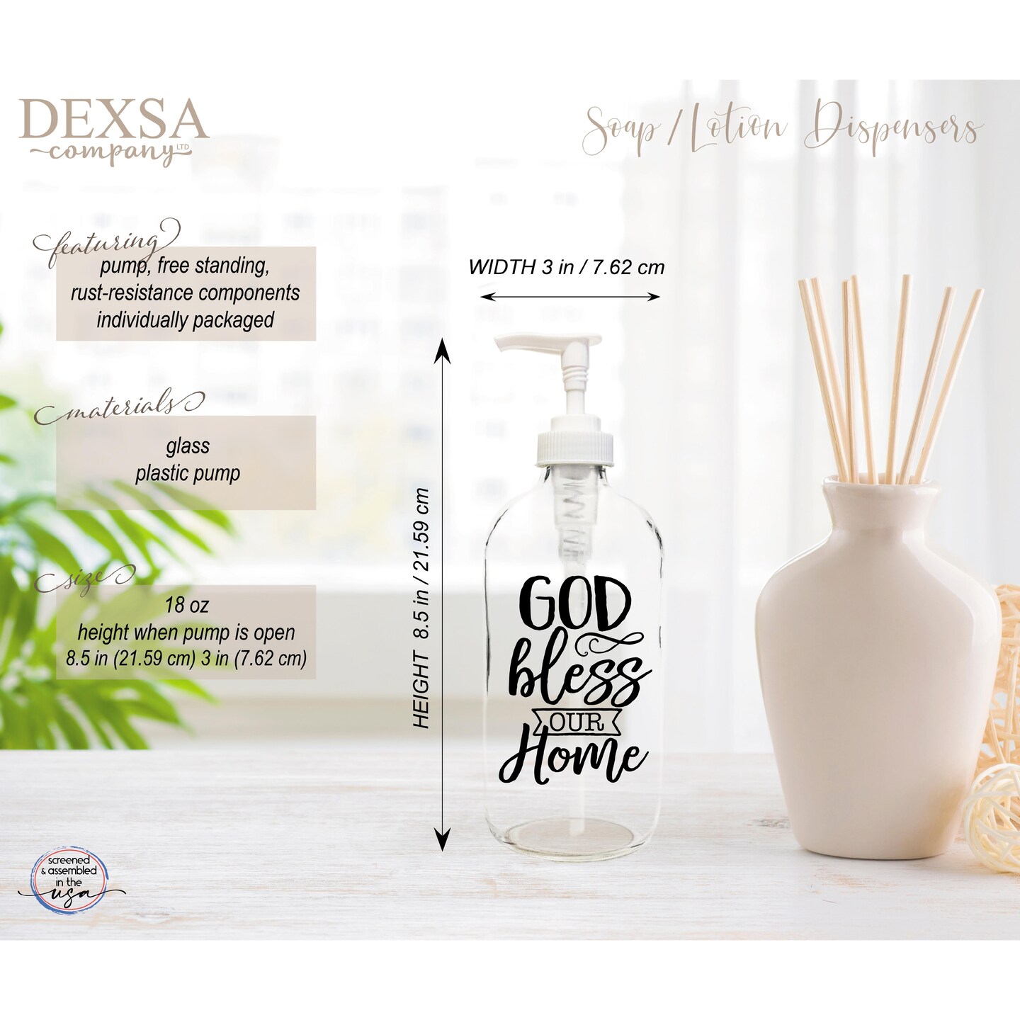 God Bless Our Home 16 oz Glass Soap Dispenser