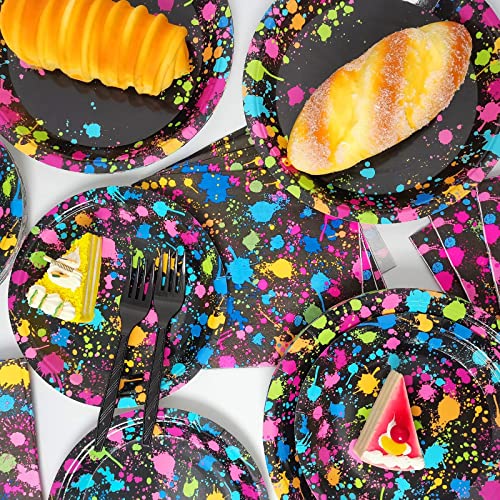96 Pieces Party Supplies for 24 Guests Glow Party Plates Napkins Tableware Neon Glow Birthday Colorful Graffiti Party Decoration Favor,