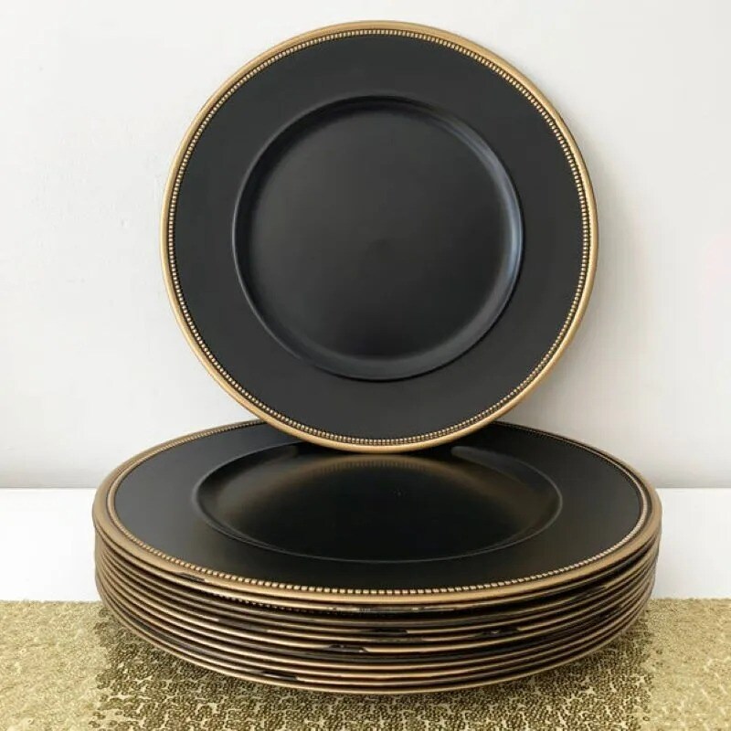 Elle Decor Beaded Charger Plate 13&#x22; Decorative Melamine Dinner Plate, Set of 4