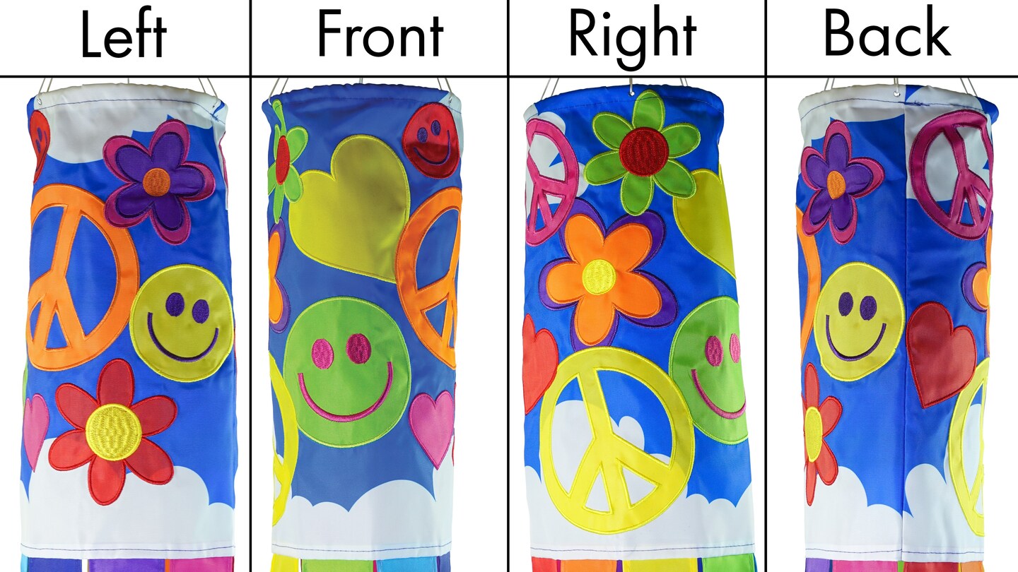 In the Breeze 5214 &#x2014; Peace, Love &#x26; Happiness 40-inch Windsock &#x2014; Fun, Novelty &#x27;60s Inspired Hanging Garden D&#xE9;cor