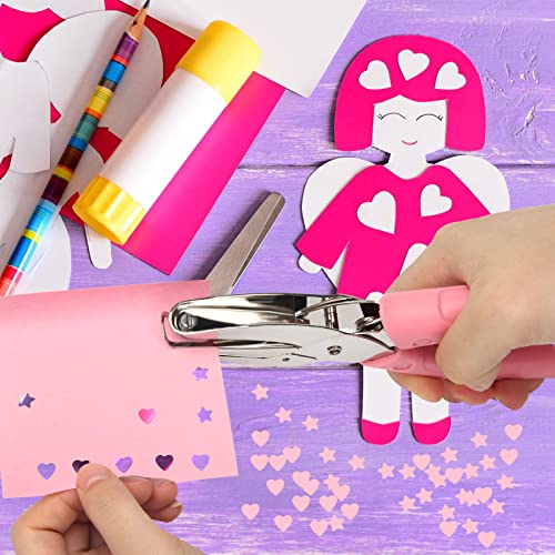  Single Hole Punch, Stainless Steel Handheld Hole Paper Puncher  Set, Heart Star Shape Paper Punches for DIY, Long Handle Hole Punch for  Home Office(2pcs Hole Punch + 100pcs Colored Papers) 