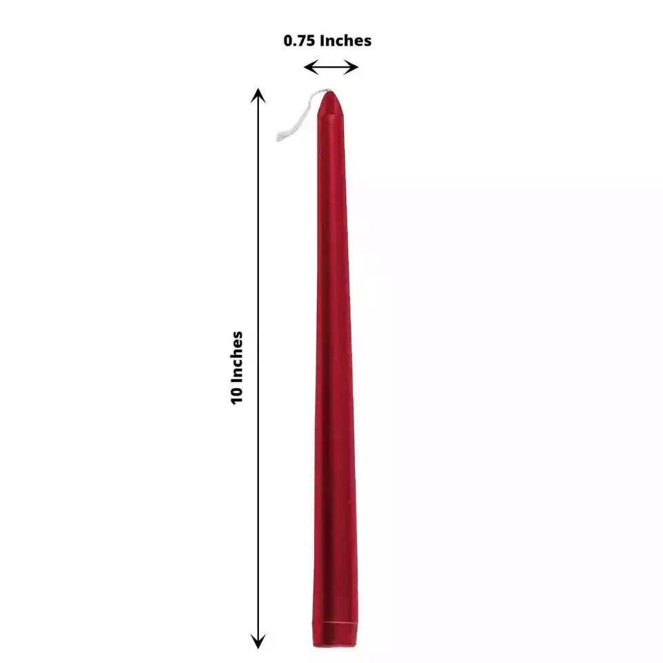 12 Metallic Red Premium 10&#x22; Taper Candles Unscented