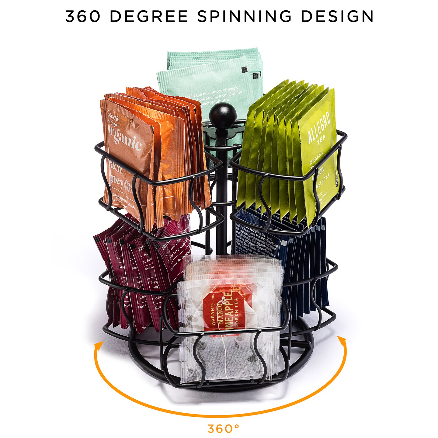 Sorbus Tea Bag Spinning Caddy - 2 Tier Lazy Susan for Pantry - Holds Up to 60 Large Tea Bags