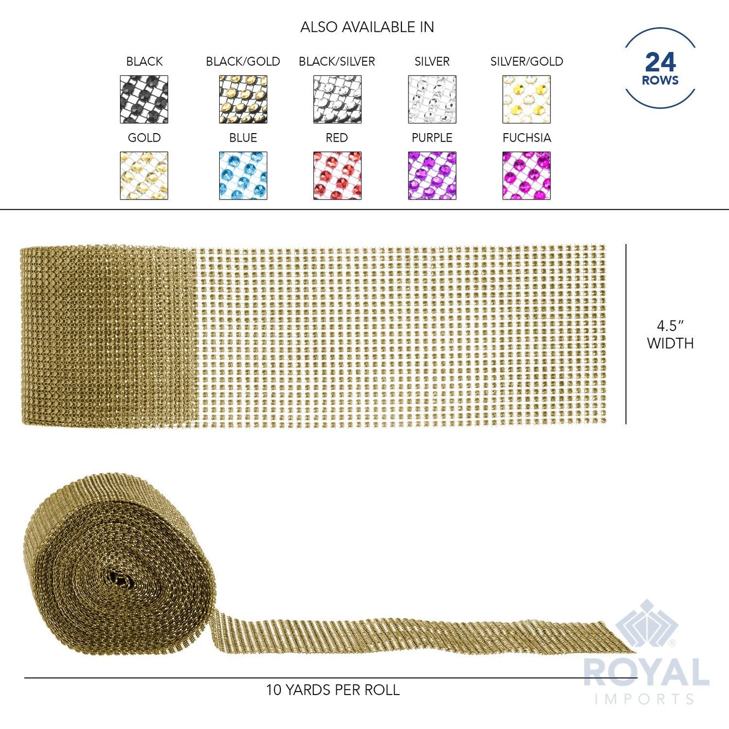 30 Ft - 1 Roll - Diamond Sparkling Rhinestone Bling Wrap Ribbon Bulk DIY Roll - Event Decorations, Wedding Cake, Bridal/Baby Shower, Birthday, Arts &#x26; Crafts, Party Decorations - Gold