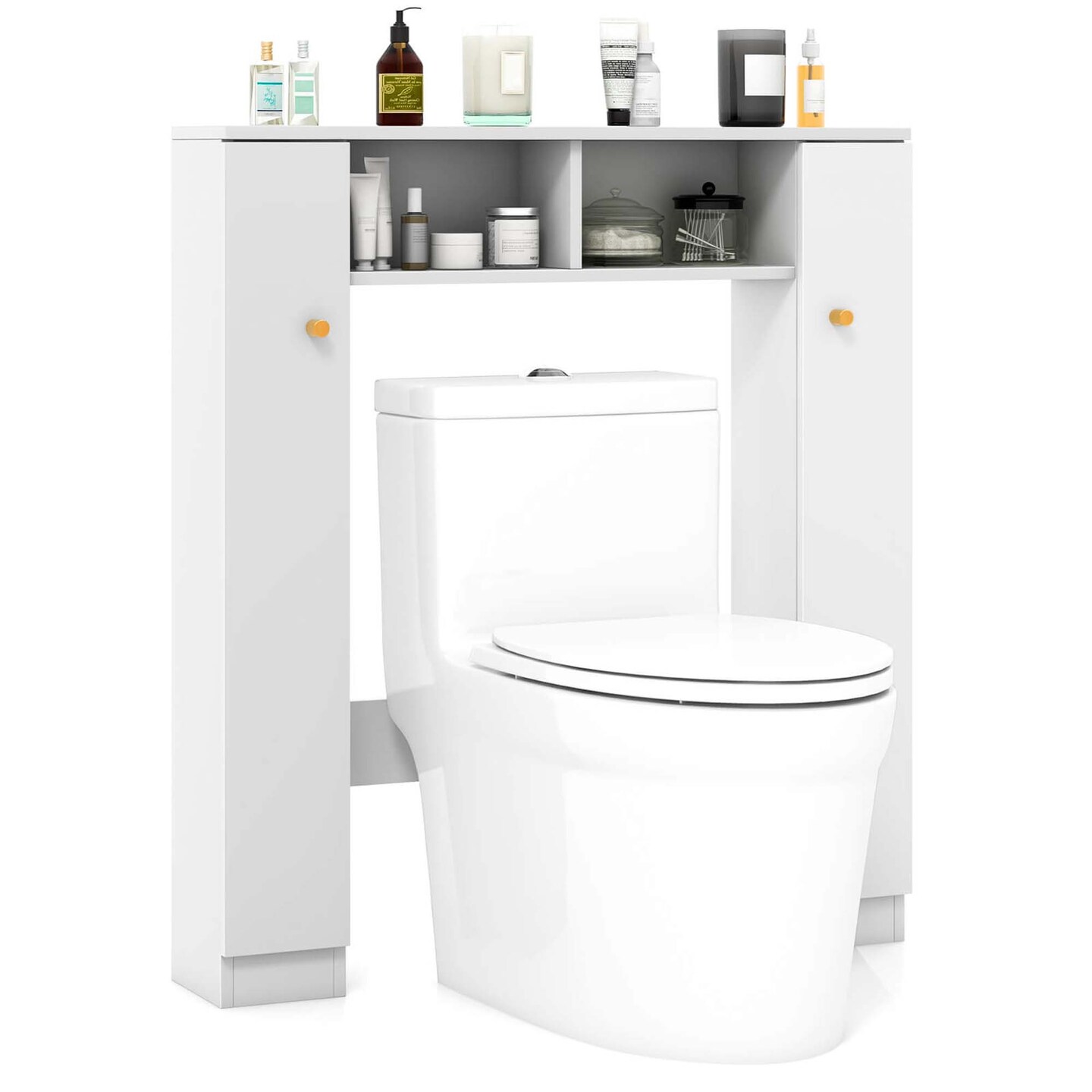 Over the Toilet Bathroom Storage Cabinet with Adjustable Shelf - Costway