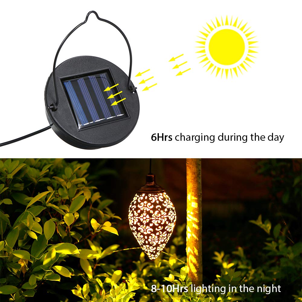 1 Pack Hanging Solar Lights, Solar Lantern LED Moroccan Garden Lights Metal Lamp Waterproof for Outdoor, Patio, Porch Hanging Decor