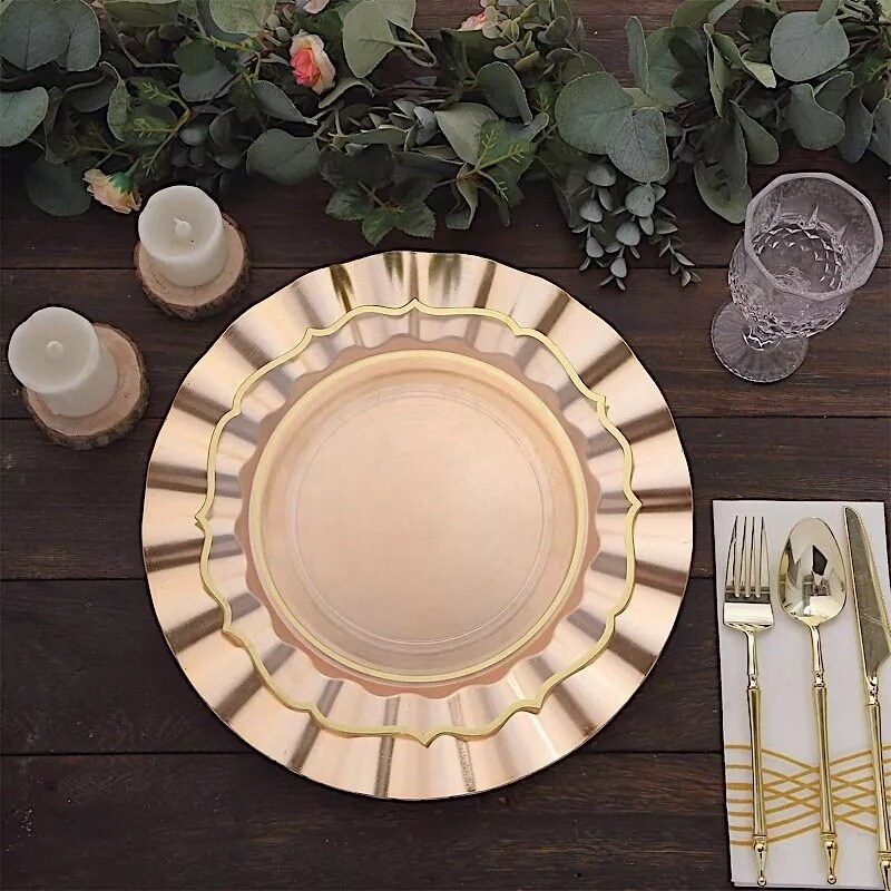 24 GOLD 13&#x22; Round Scalloped Trim Charger Plates