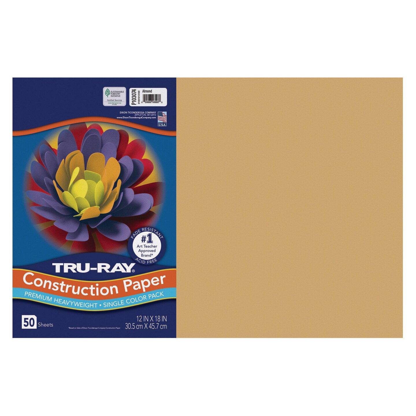 Fade-Resistant Construction Paper, Almond, 12 x 18, 50 Sheets Per Pack, 5  Packs