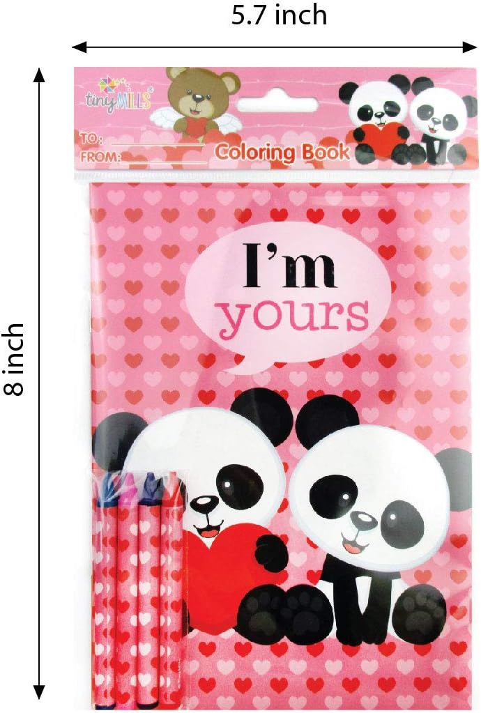 TINYMILLS Valentine&#x27;s Day Coloring Book and Crayon Set for Kids Party Favors with 12 Coloring Books and 48 Crayons for Valentine&#x27;s Day Party