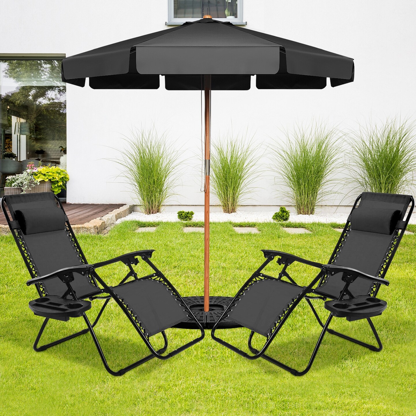 2 Pieces Folding Recliner Zero Gravity Lounge Chair