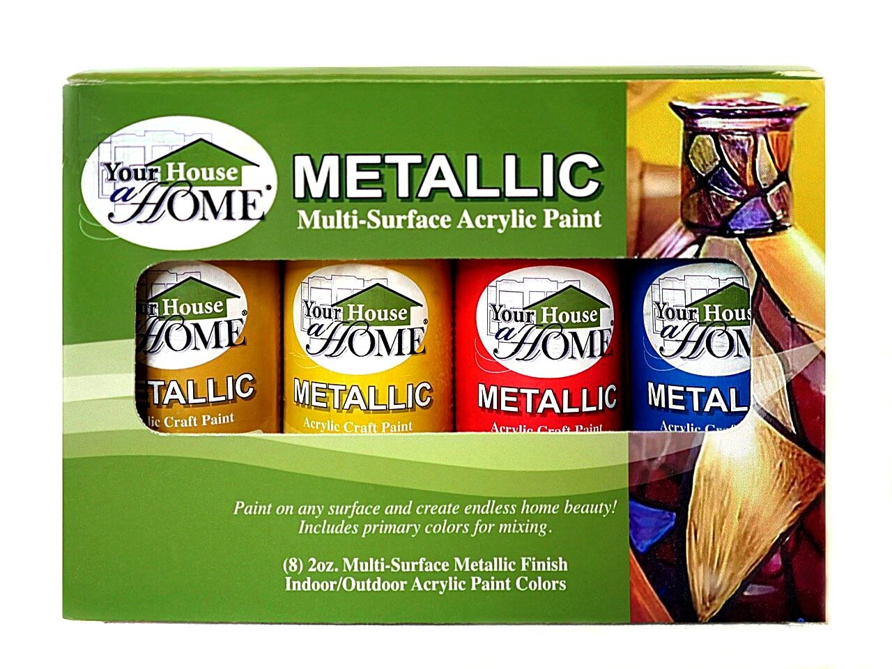 Metallic Multi-Surface Acrylic Craft Paint Set of 8, Great for  indoor/outdoor use and great for all surfaces including Paper, Canvas,  Wood, Metal, Plaster, Plastic, Fabric, Glass, and Ceramics!