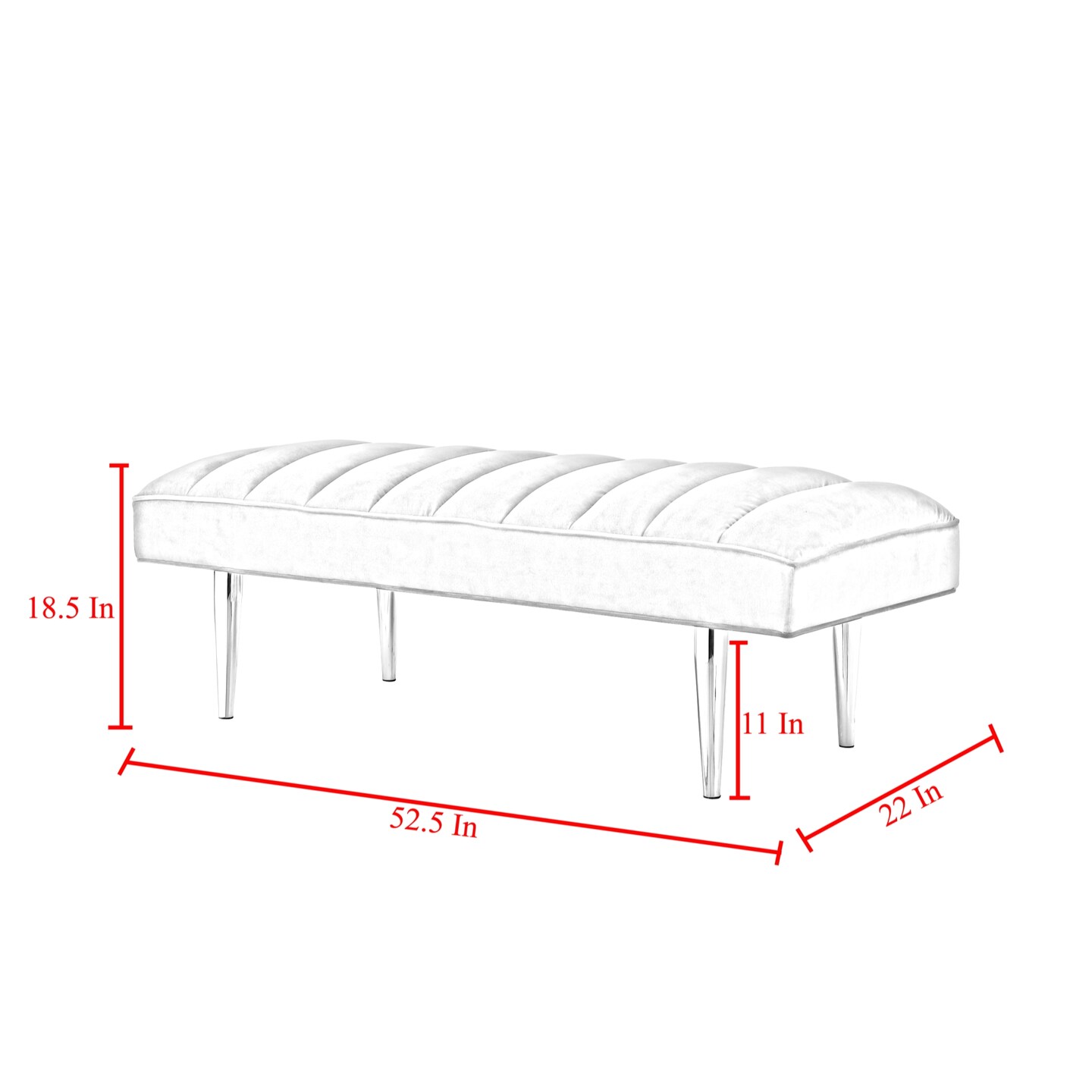 Denver Velvet Channel Tufted Bench with Mirrorred Lacquer Finish With Gold/Chrome Legs