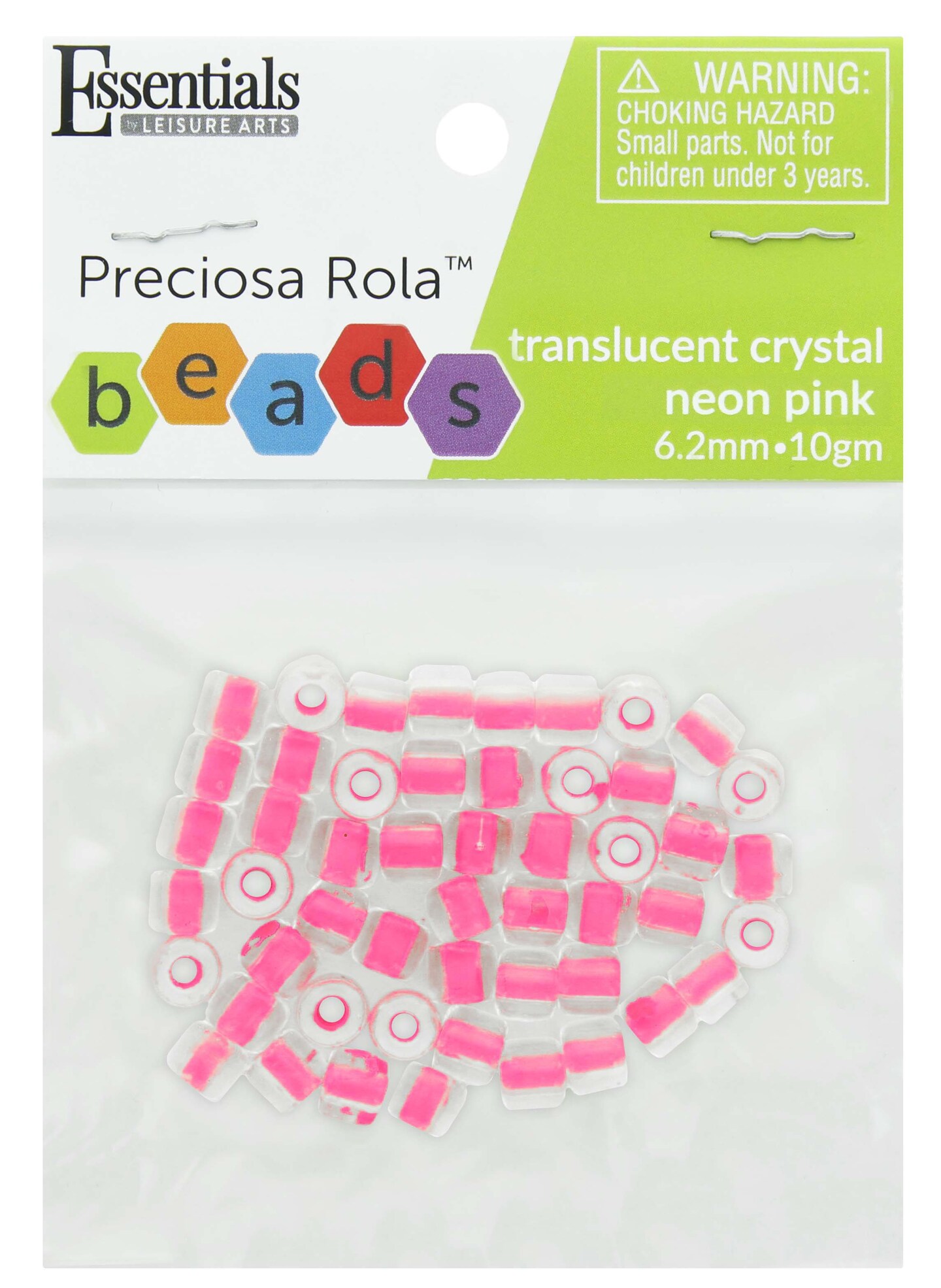 Essentials By Leisure Arts Arts Czech Rola Bead 6.2mm 10gm Trans Crys/NeonPink