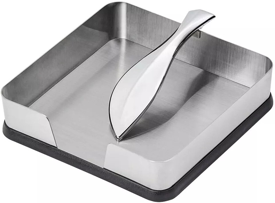 Kamenstein Horizontal Stainless Steel Napkin Holder with Leaf Arm, 7&#x22; - Silver