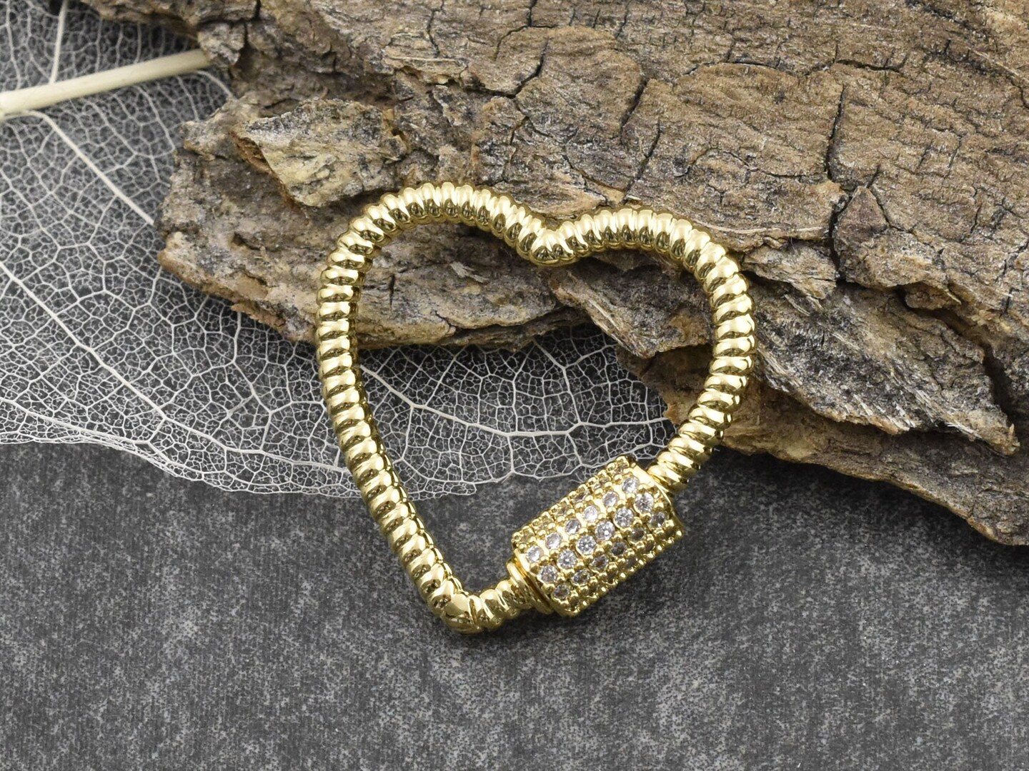 Micro Pave CZ Heart Carabiner Clasp -- Choose Your Color (1pc)