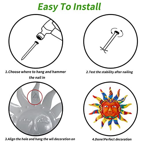 12.7 Inches Metal Sun Wall Art Decor Hanging for Indoor Outdoor Home Garden Colorful Sun Face Sculptures & Statues Yellow