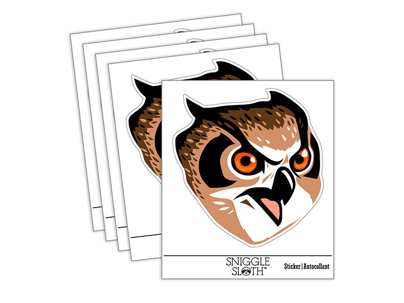 Fierce Horned Owl Head Waterproof Vinyl Phone Tablet Laptop Water Bottle Sticker Set 5 Pack 