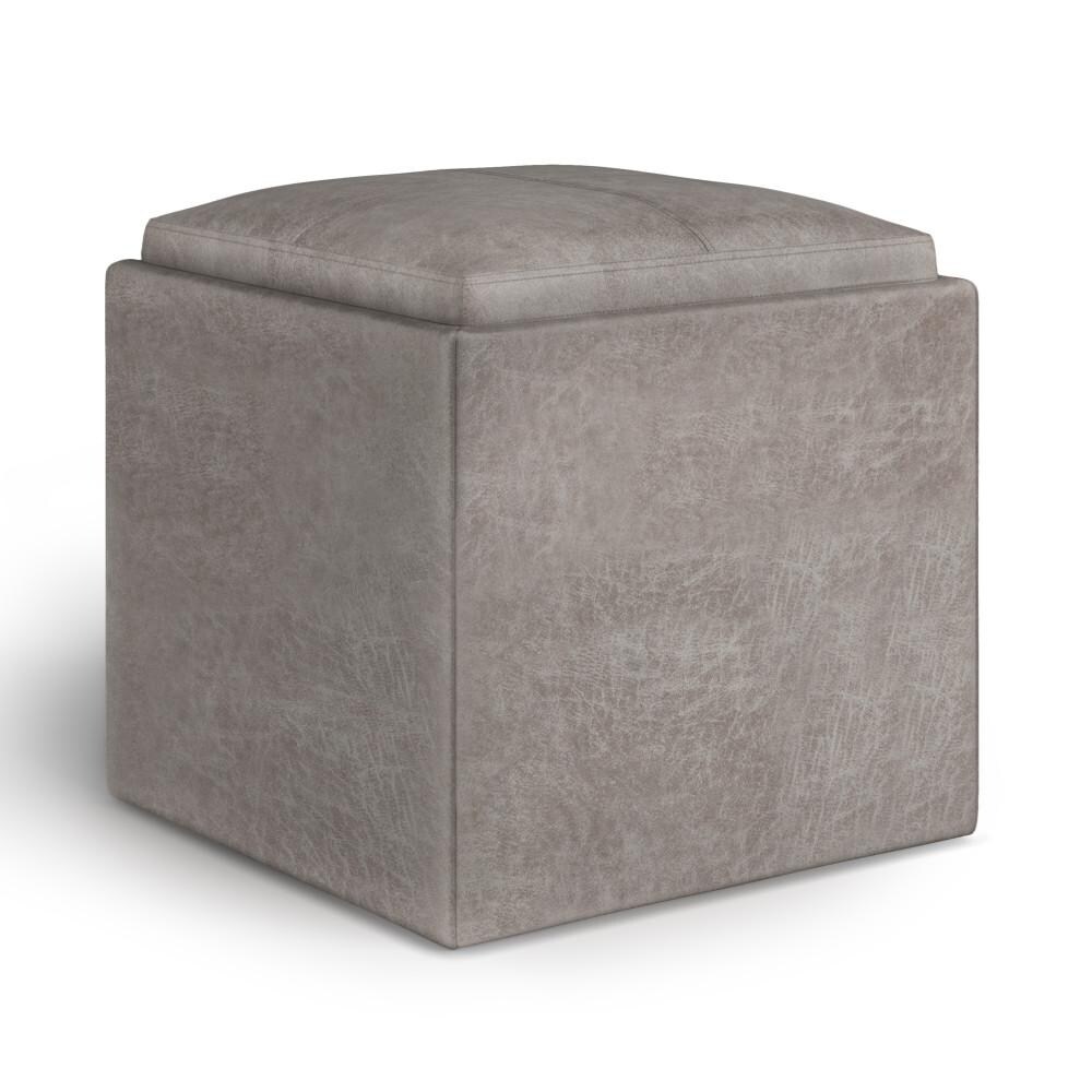 Simplihome Rockwood 17&#x22;Square Cube Storage Ottoman With Tray, Coffee Table
