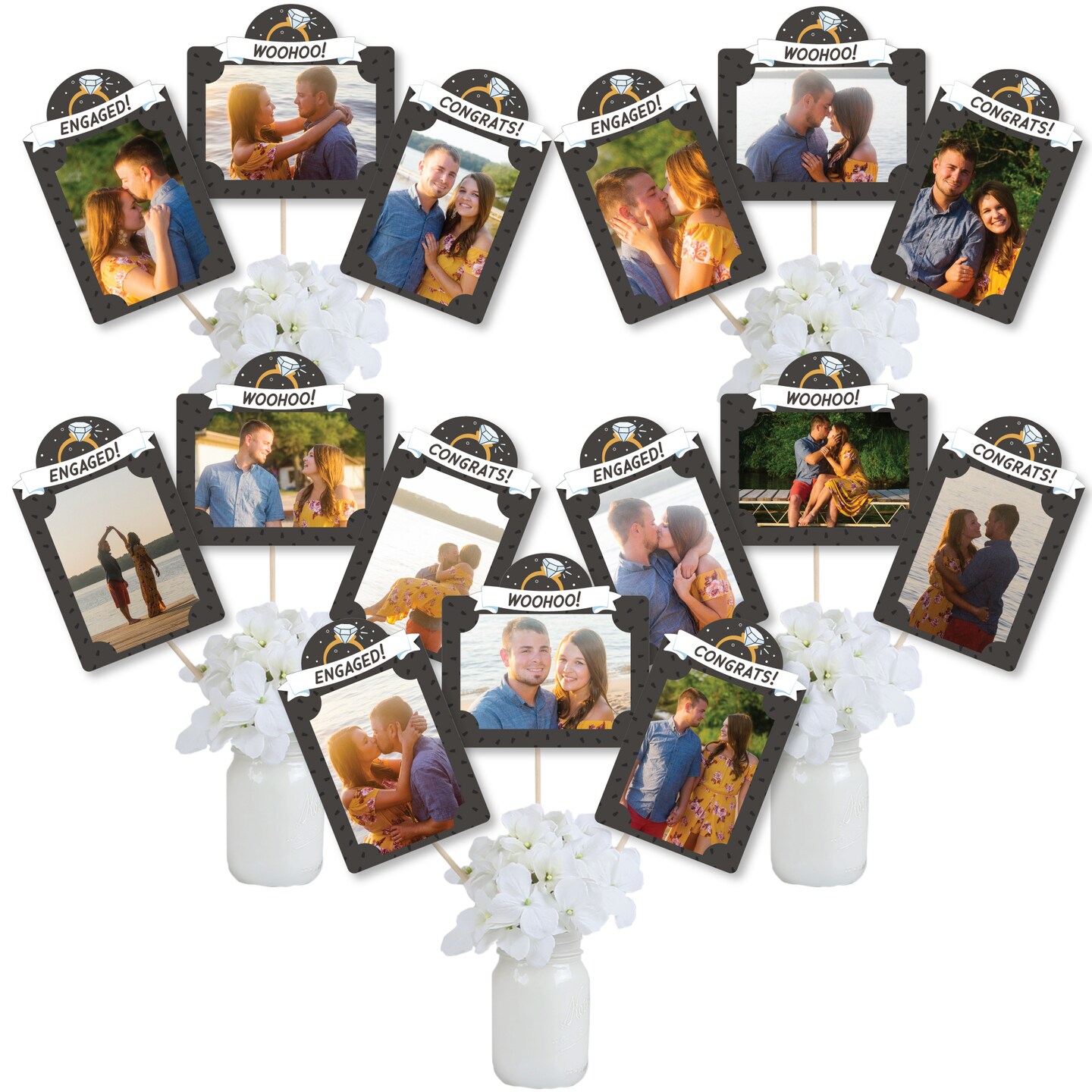 Big Dot of Happiness Just Engaged - Black and White - Engagement Party Picture Centerpiece Sticks - Photo Table Toppers - 15 Pieces