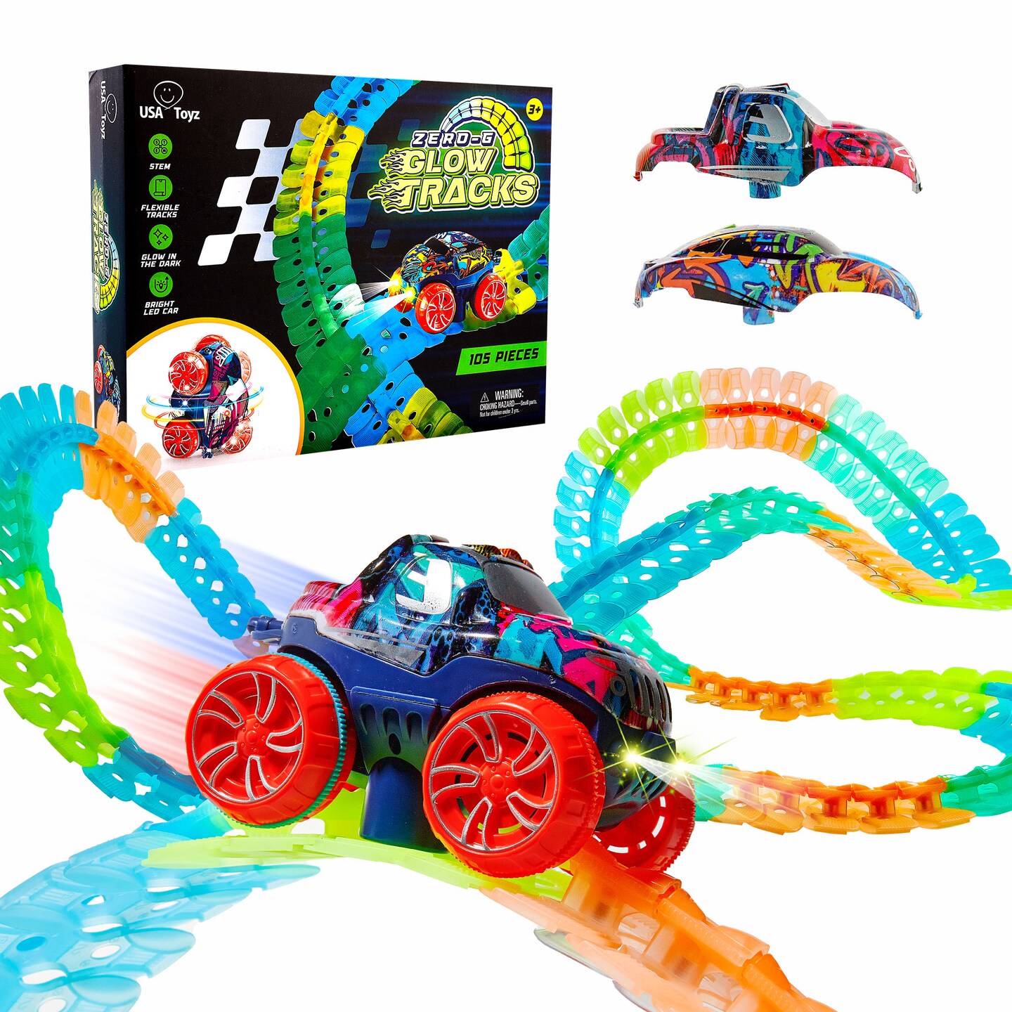 USA Toyz Zero-G Glow Race Track for Kids- 105pcs