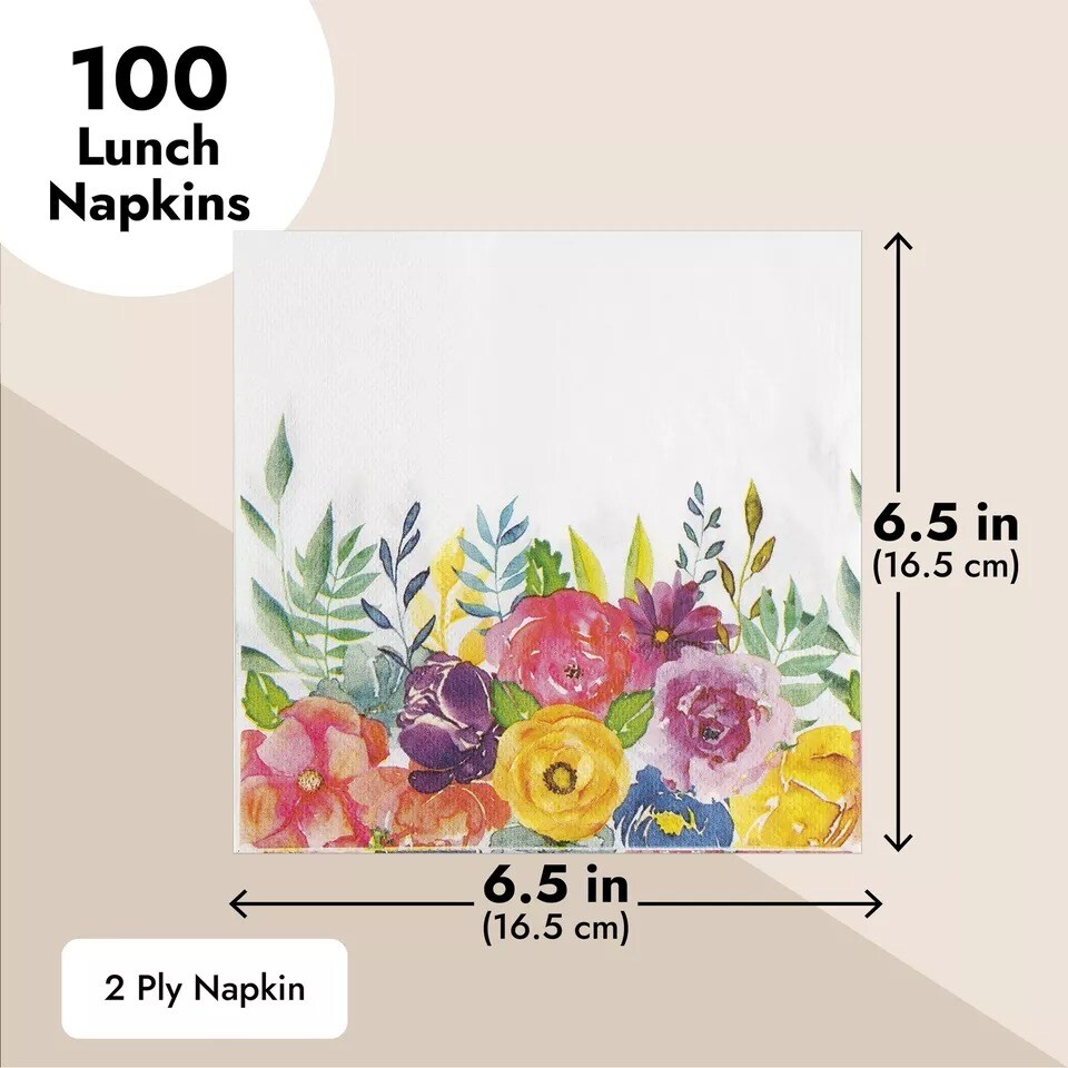 100 Pack Floral Paper Napkins for Bridal Shower &#x26; Birthday