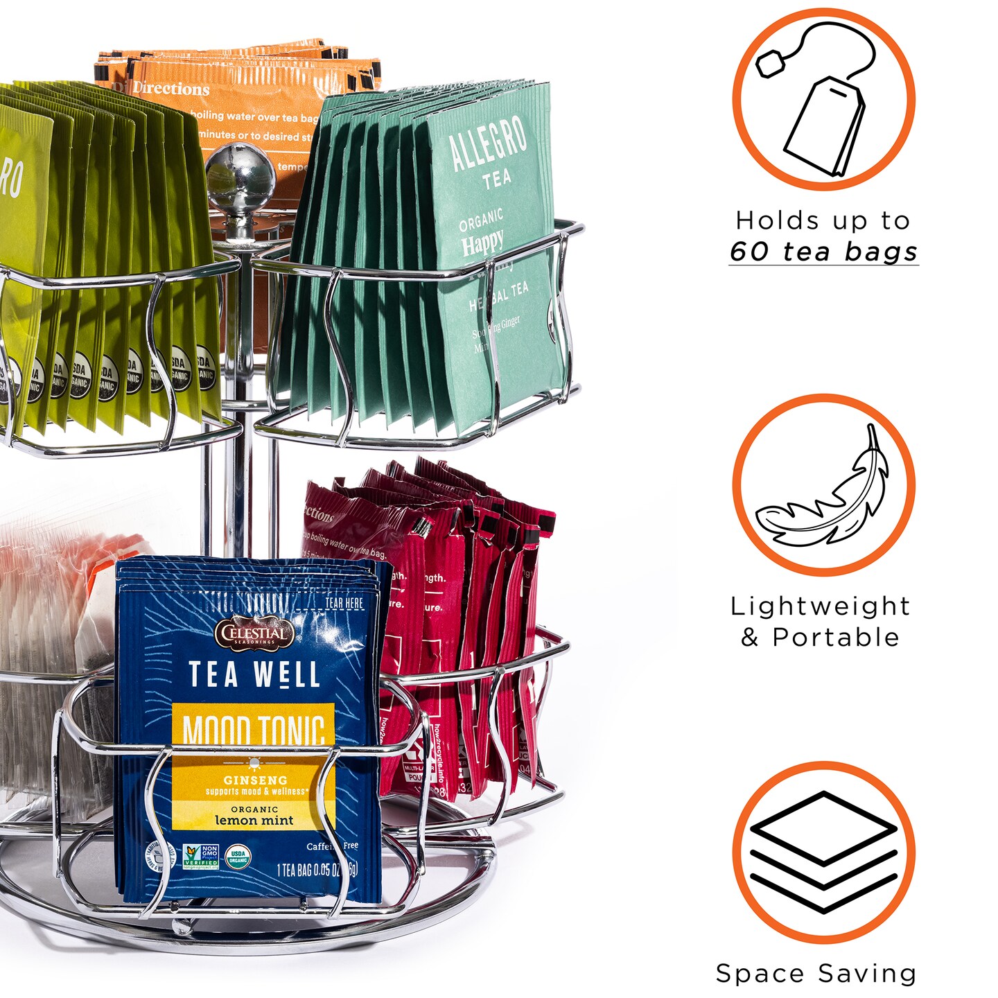 Sorbus Tea Bag Spinning Caddy - 2 Tier Lazy Susan for Pantry - Holds Up to 60 Large Tea Bags