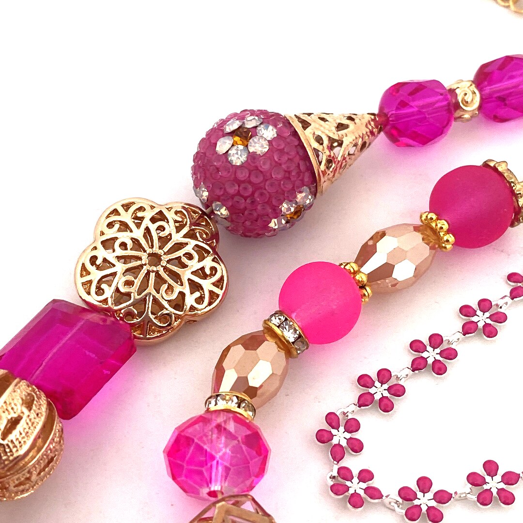 Pendant Necklace Hot Pink Statement Necklace Multi Strand Beaded